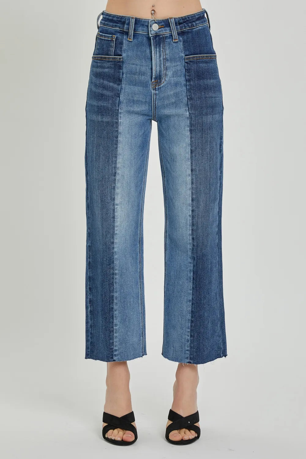 Risen Mid-Rise Two-Tone Jeans in Dark Combo