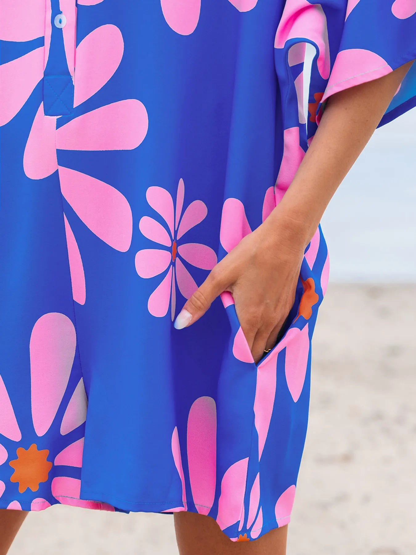 Flower Print Button Front Romper in Blue