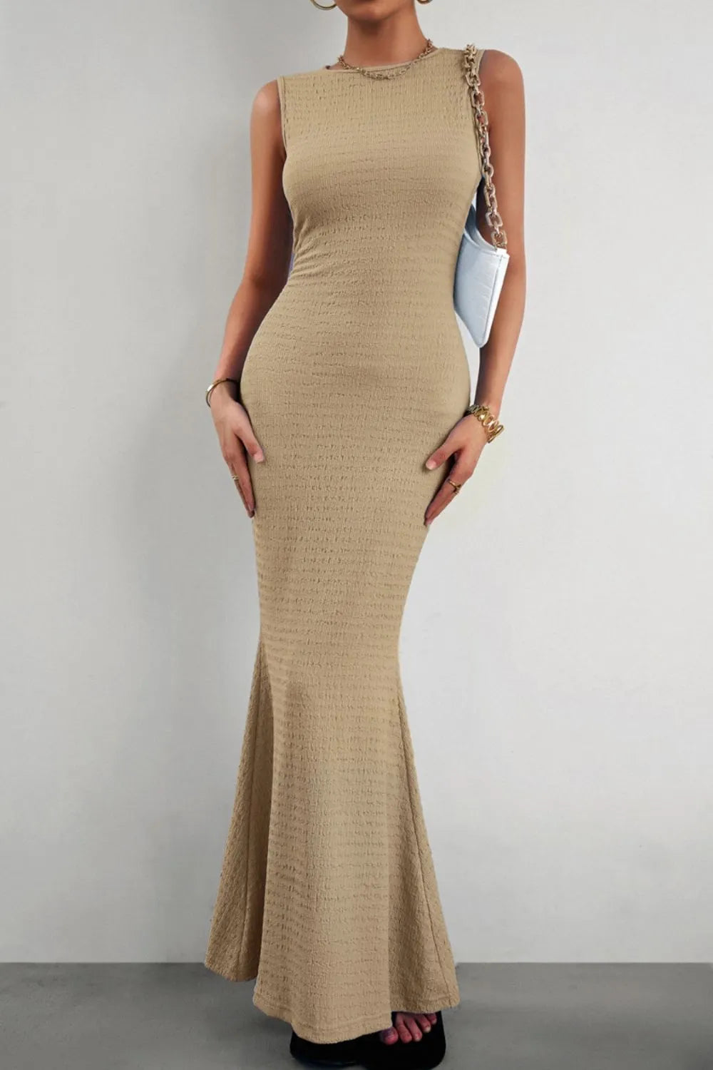Round Neck Sleeveless Maxi Fishtail Dress by DY