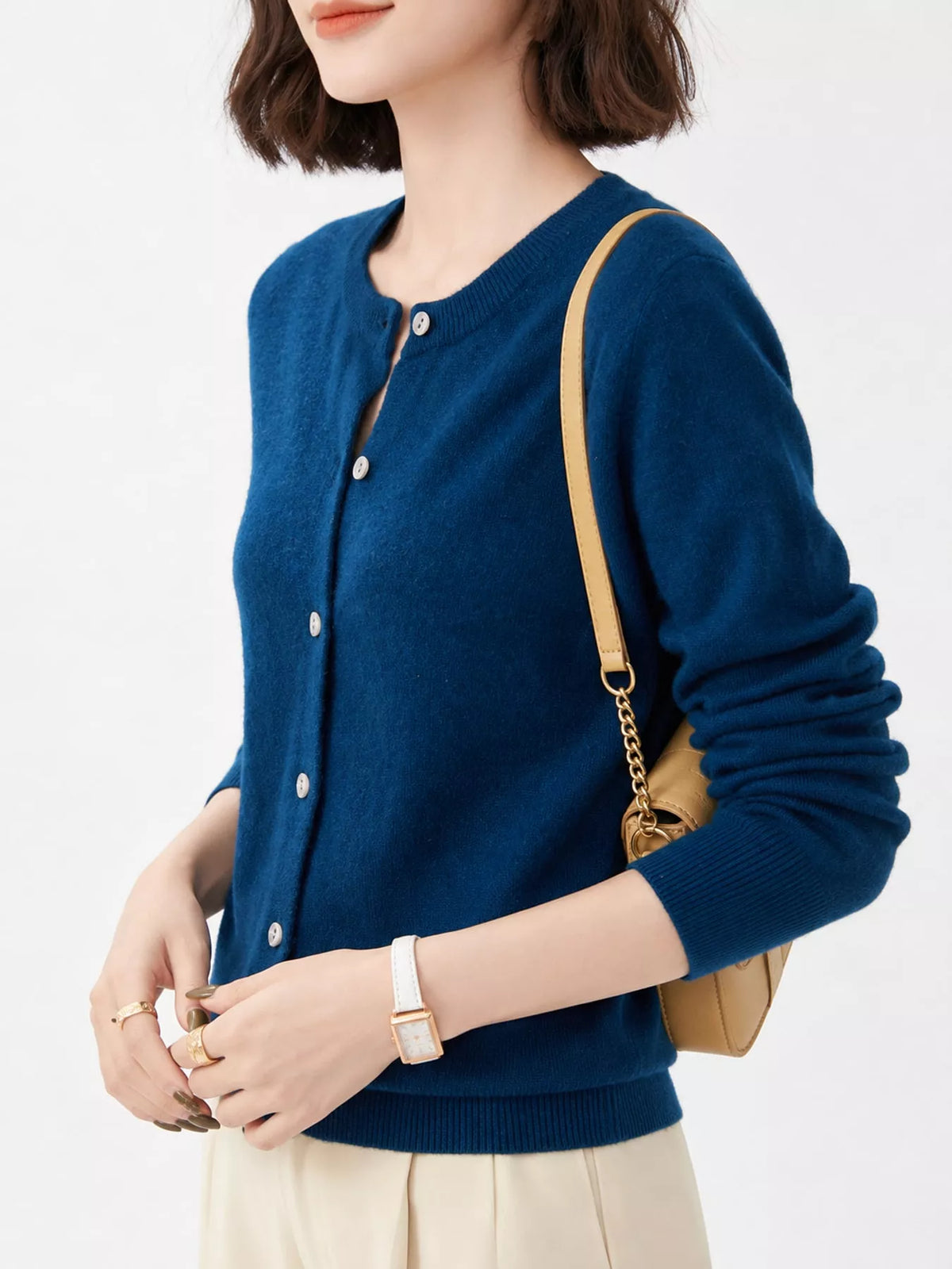 Crew Neck Button-Down Cardigan