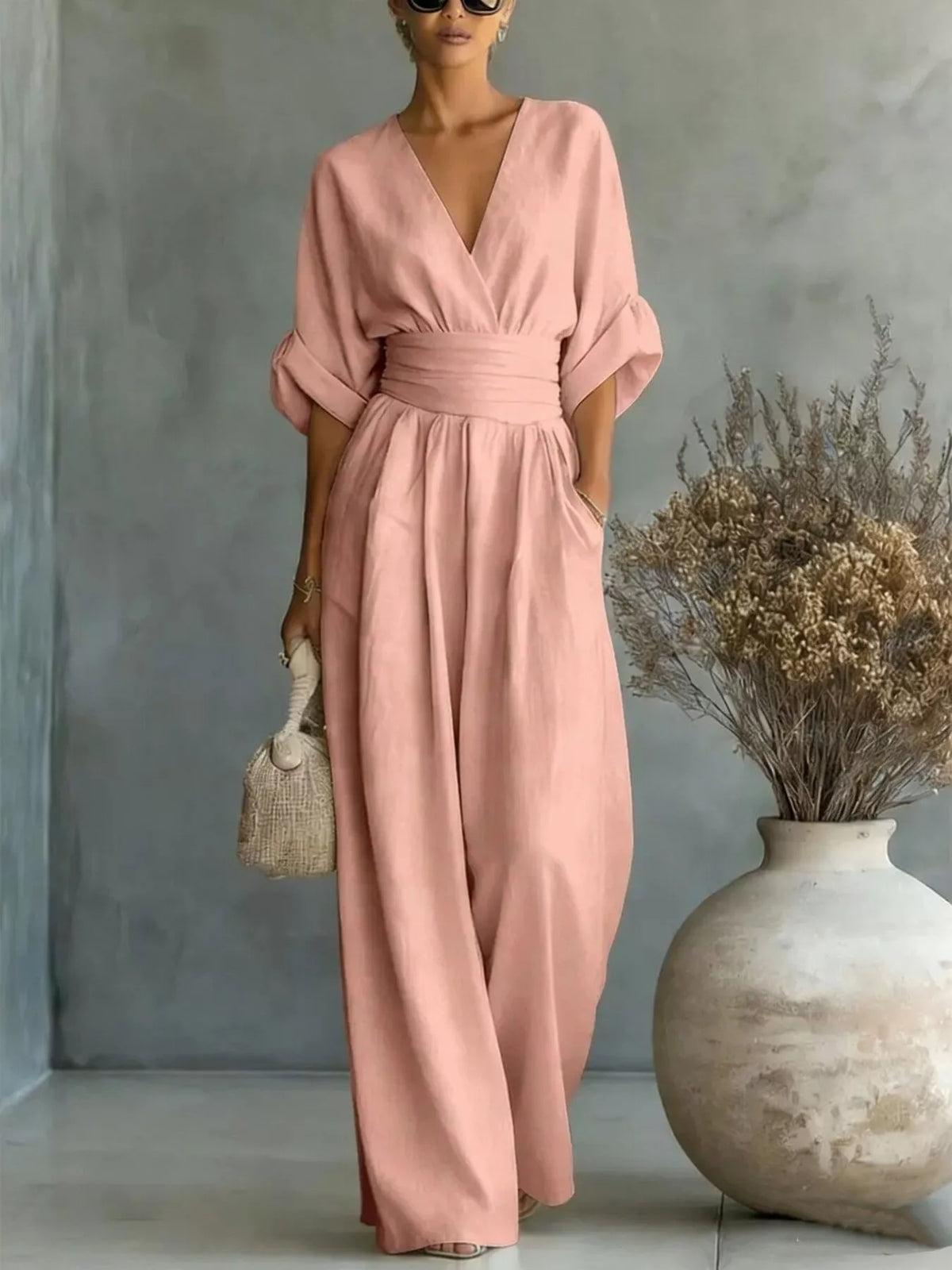 Half Sleeve Wide-Leg Jumpsuit