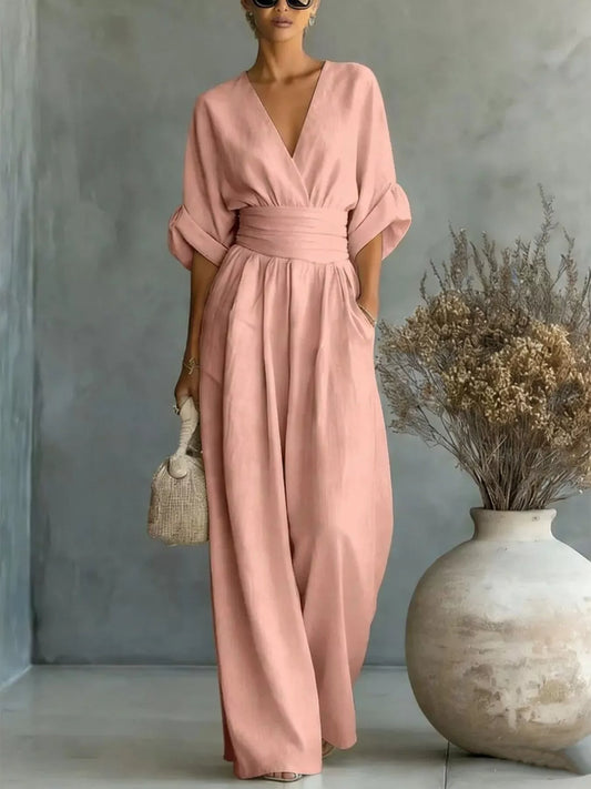 Half Sleeve Wide-Leg Jumpsuit