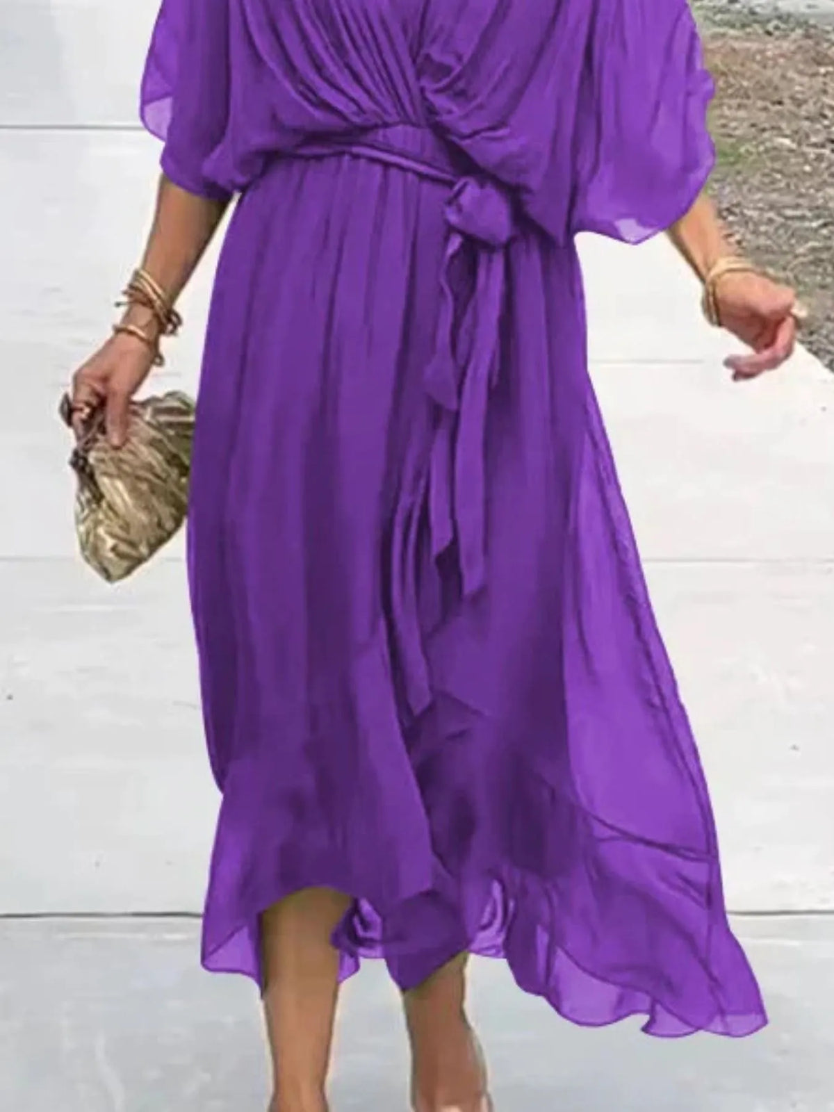 Flowy Tie-Front Midi Dress with Flutter Sleeves