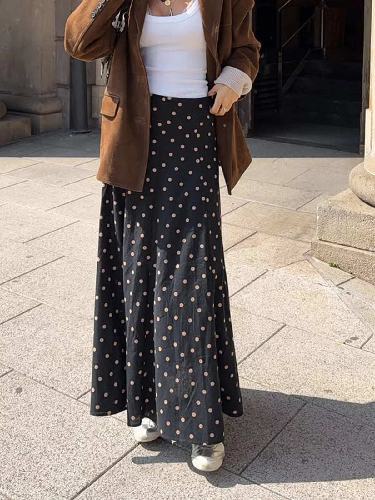 Polka Dot A-Line Skirt in Black