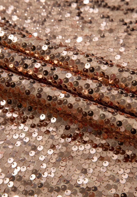 Backless Sequin Mock Neck Dress in Gold