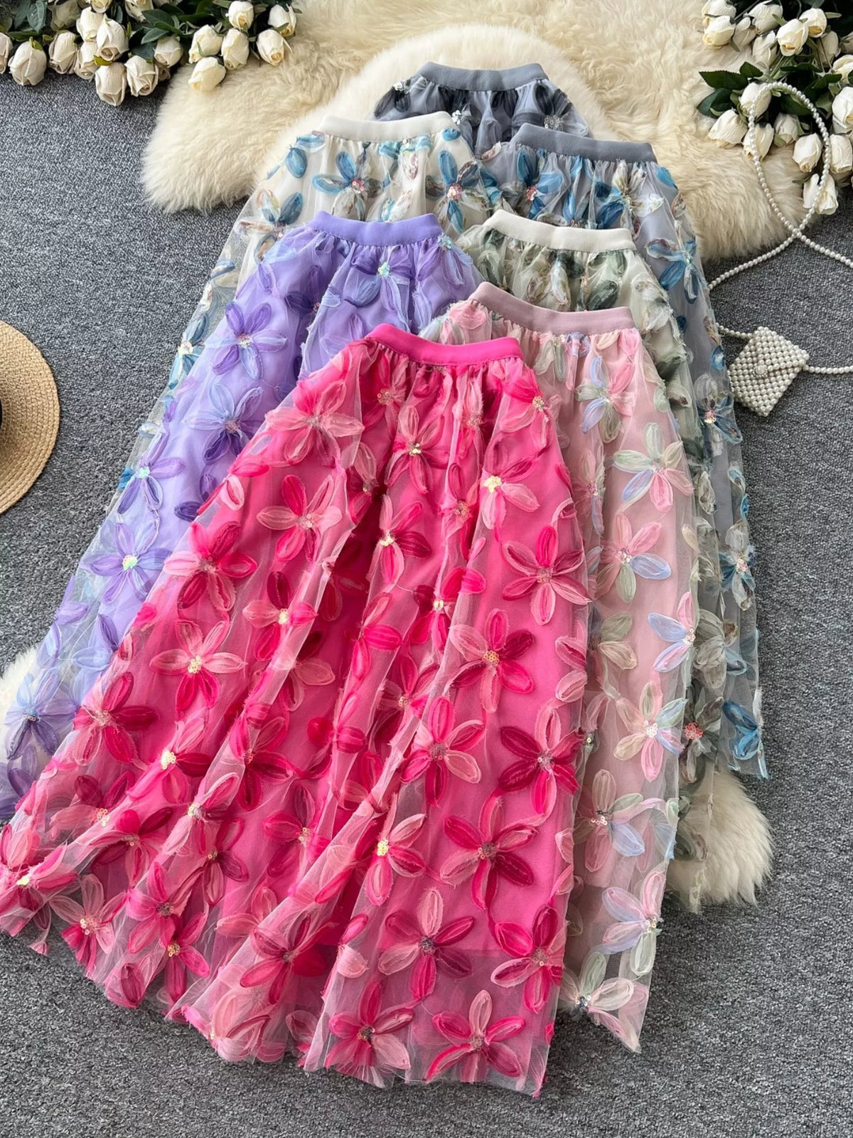 Floral Mesh Layered Skirt