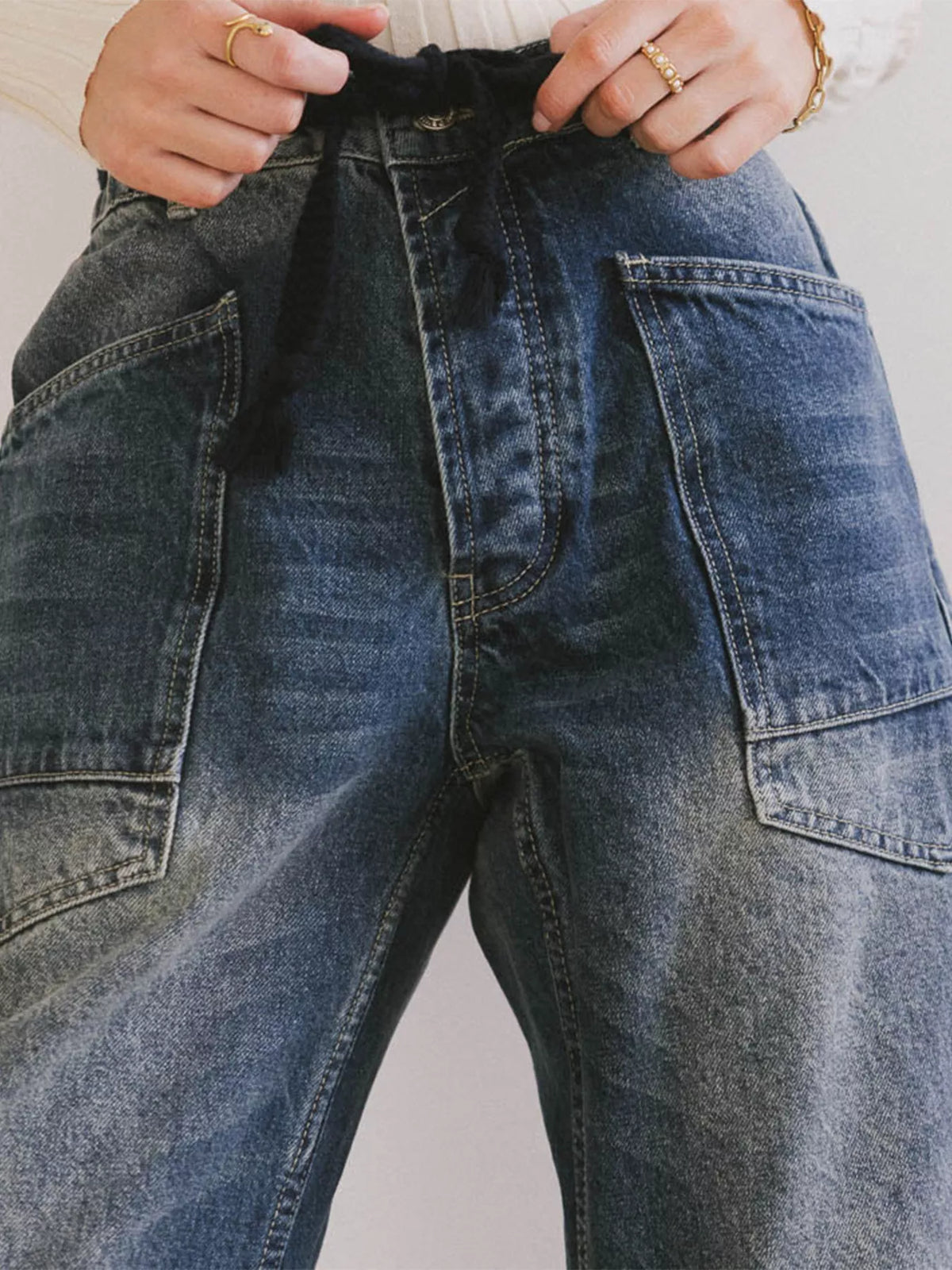 Drawstring Wide Leg Cropped Jeans by Dreamy Drapes
