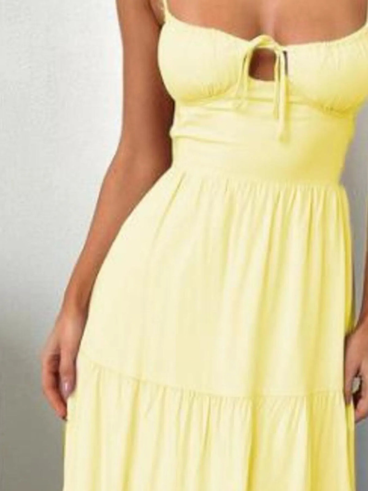 Tiered Lace-Up Spaghetti Strap Maxi Dress
