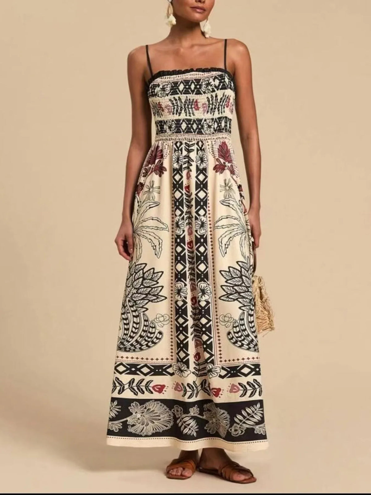Smocked Spaghetti Strap Maxi Summer Dress by Rosaline