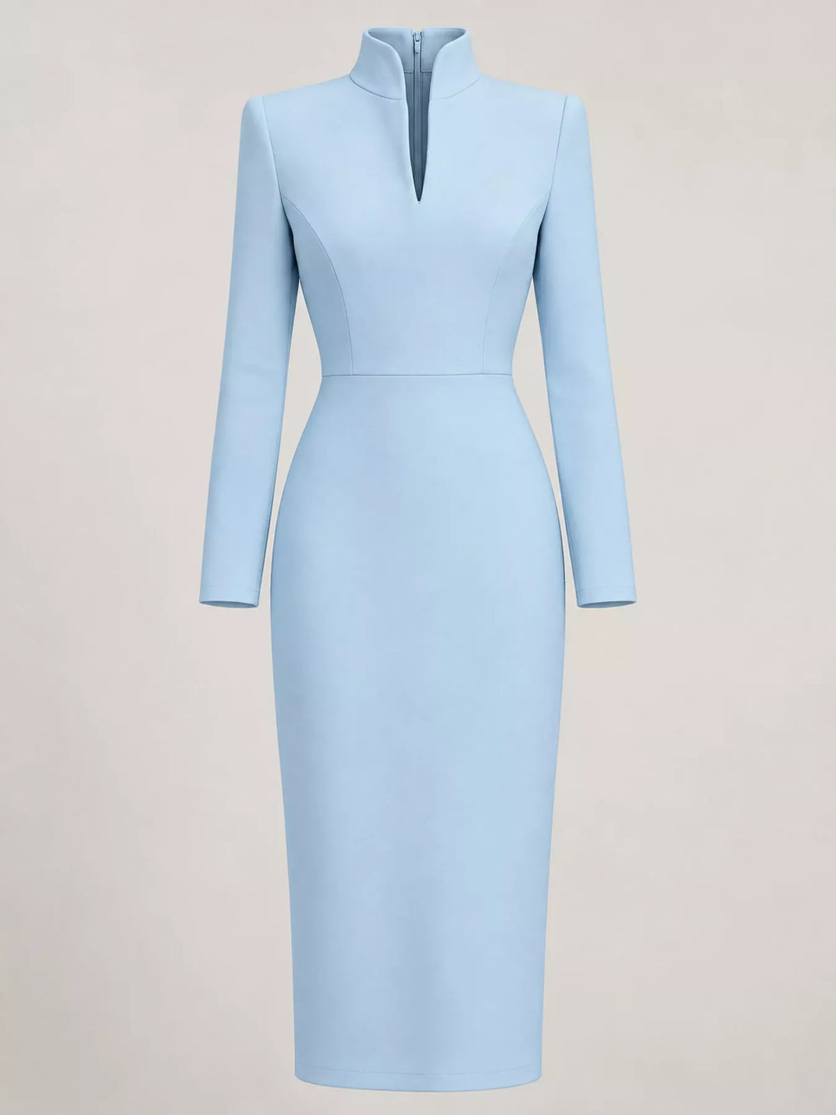 Plus Size Stand-Collar Long-Sleeve Midi Dress