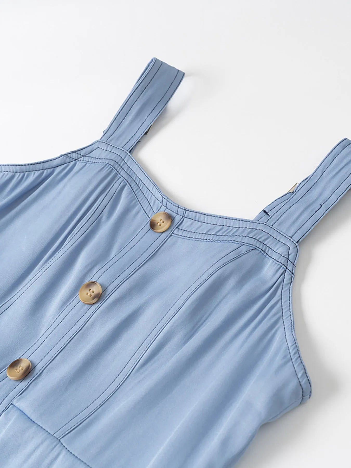 Wide Strap Sweetheart Neck Denim Dress in Light Blue
