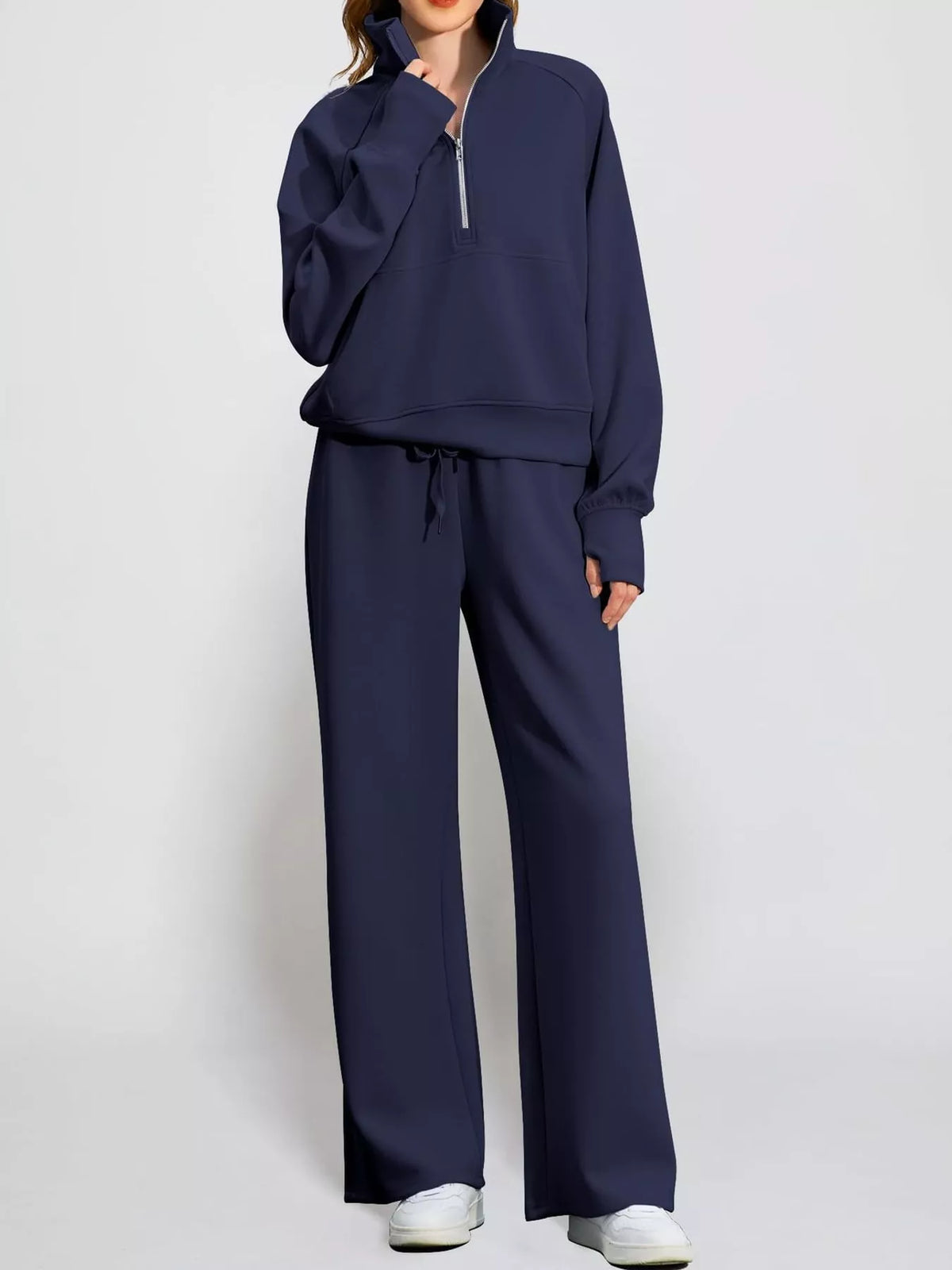 Half-Zip Sweatshirt and Wide-Leg Pants Set