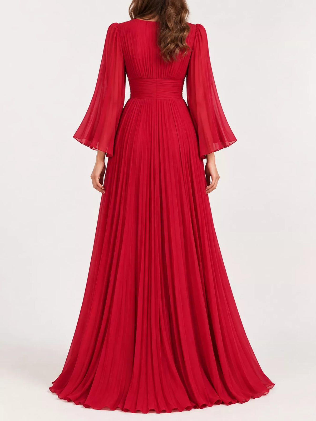 Sheer Pleated V-Neck Maxi Dress