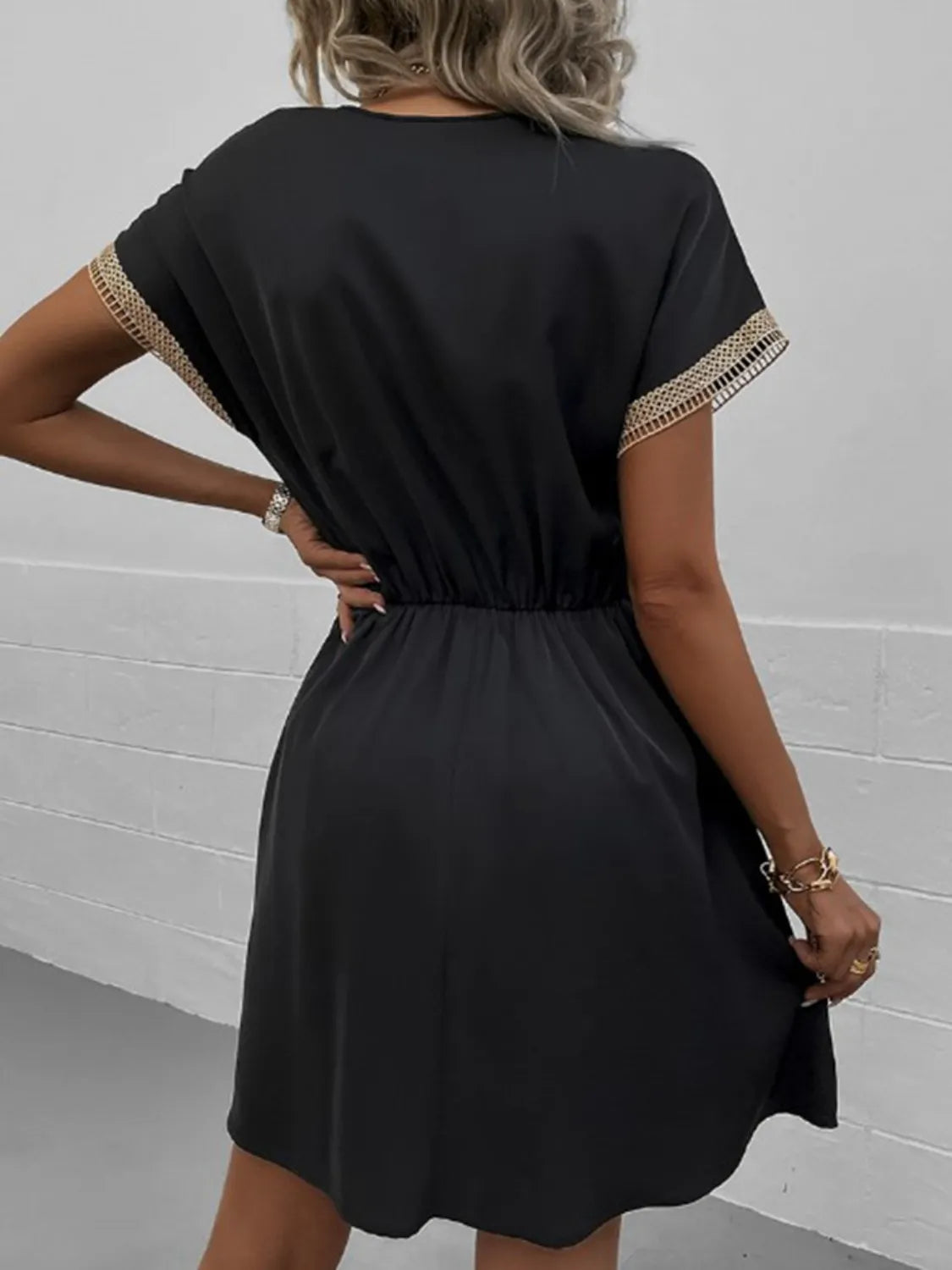 Tasseled V-Neck Short-Sleeve Dress