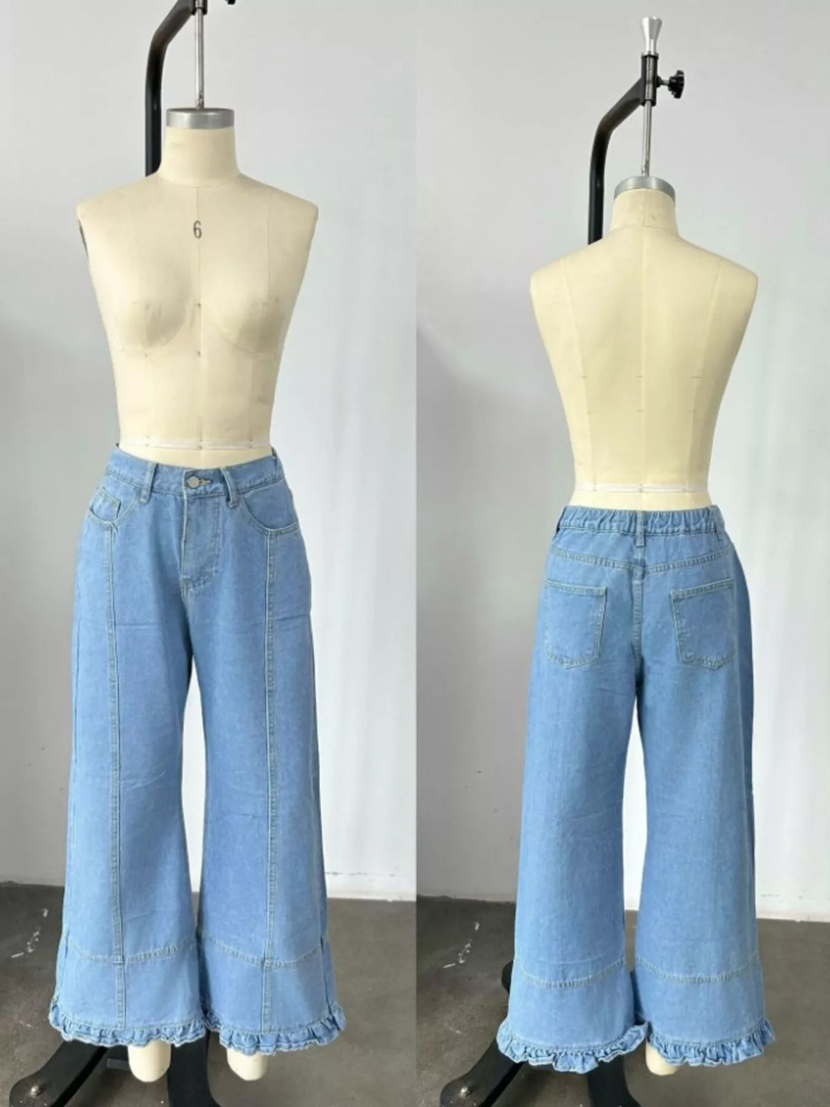 High-Waisted Wide-Leg Ruffle Hem Jeans by Invera