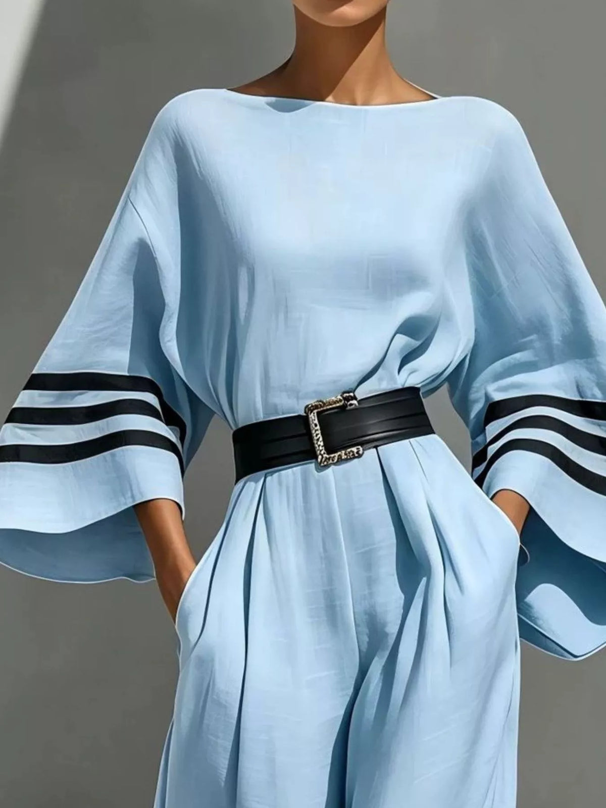Wide Sleeve Striped Jumpsuit