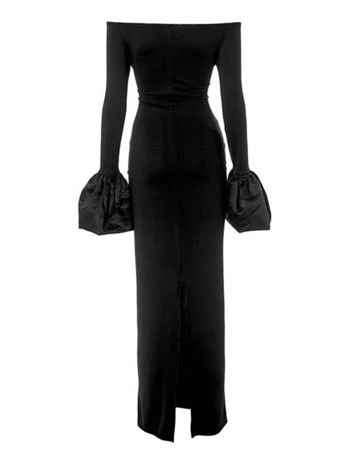 Off-Shoulder Flounce Sleeve Maxi Dress in Black