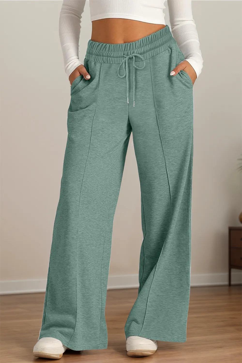 Drawstring Wide Leg Pants with Pockets