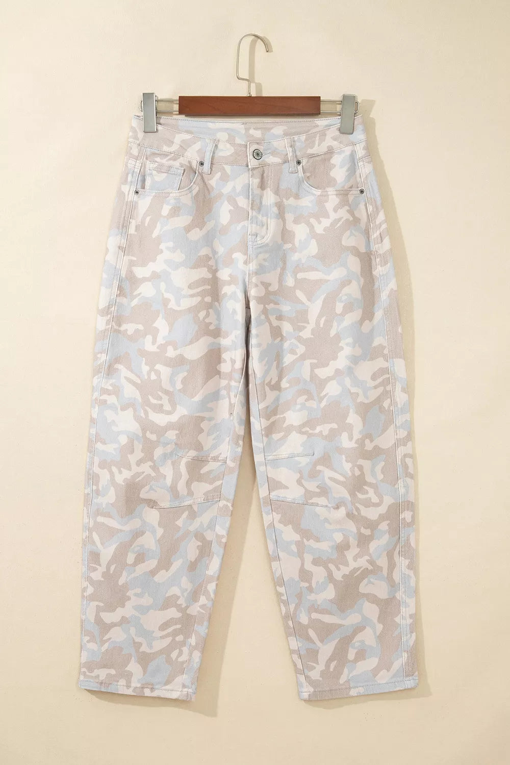 Camouflage Print Ankle Barrel Jeans in Dust Storm