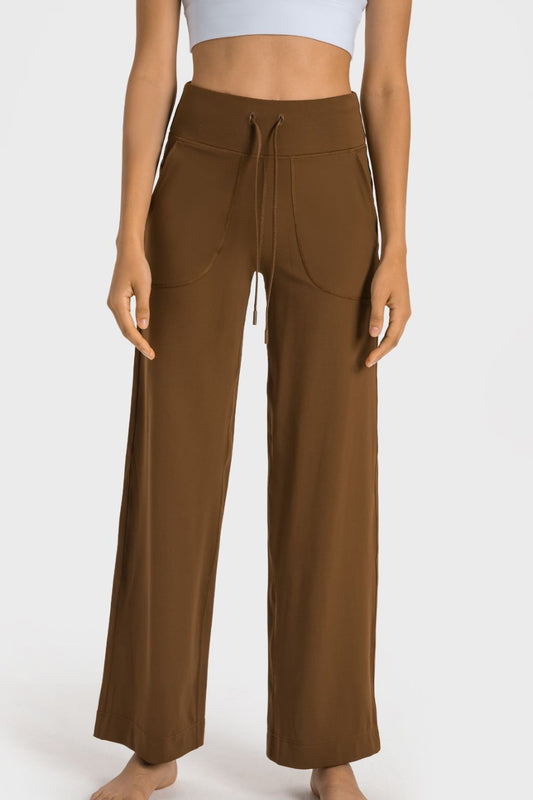 Ilussa Drawstring Wide-Leg Sports Pants with Pockets