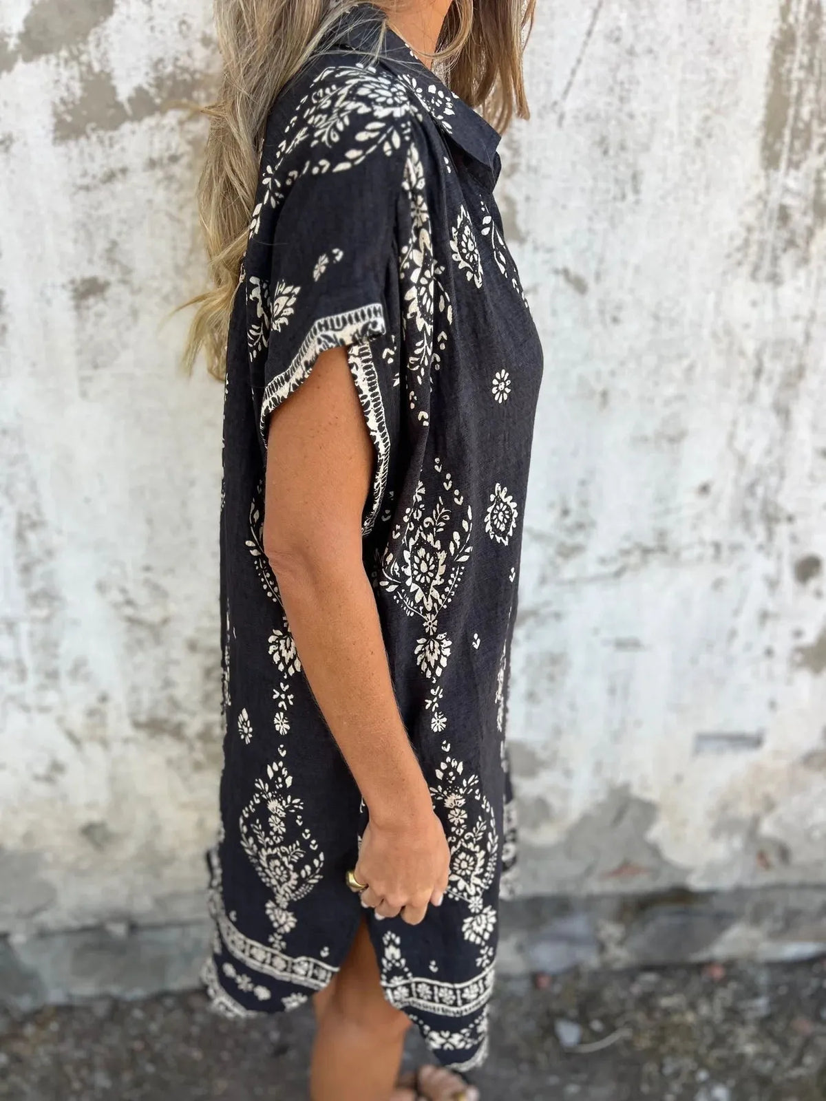 Printed Button-Up Shirt Dress