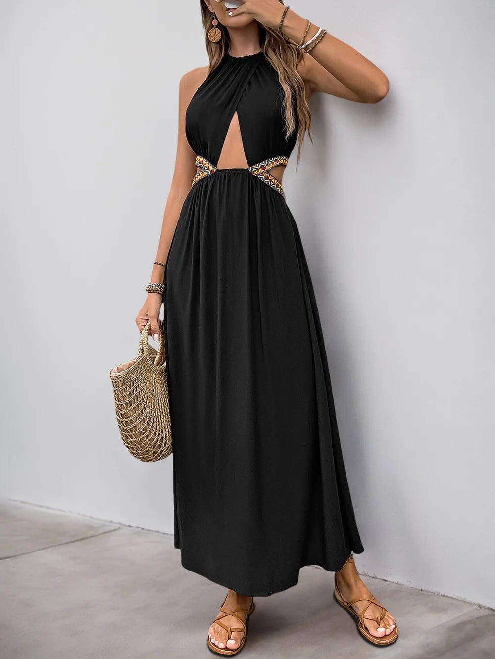 Cutout Grecian Neck Dress in Black