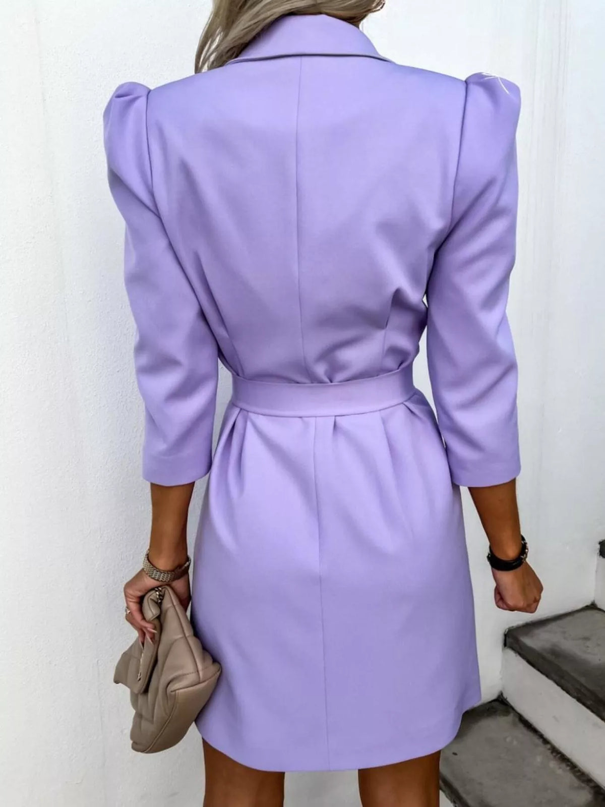 3/4-Sleeve Belted Blazer Dress
