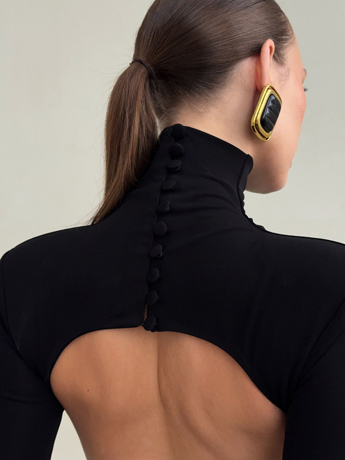 Backless Turtleneck Maxi Dress in Black