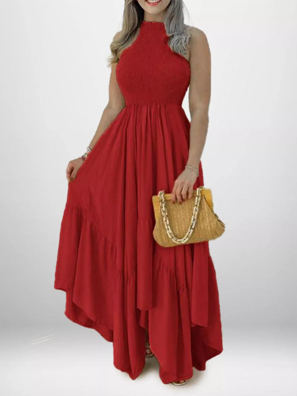 Smocked Sleeveless Ruffle Hem Maxi Dress