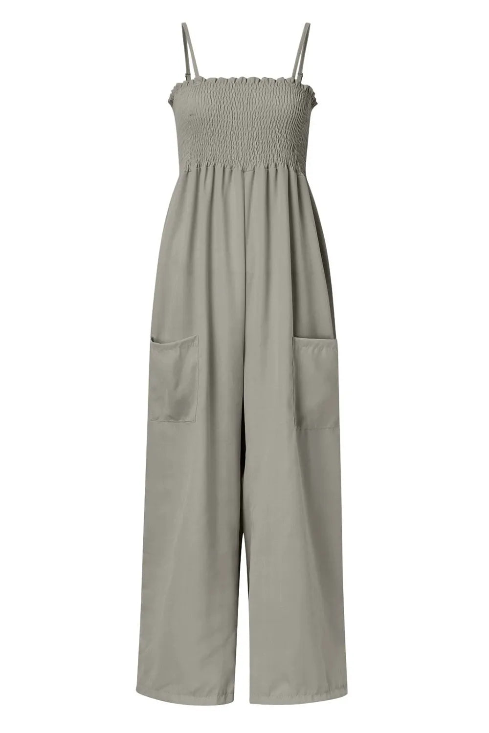 Smocked Spaghetti-Strap Wide-Leg Jumpsuit
