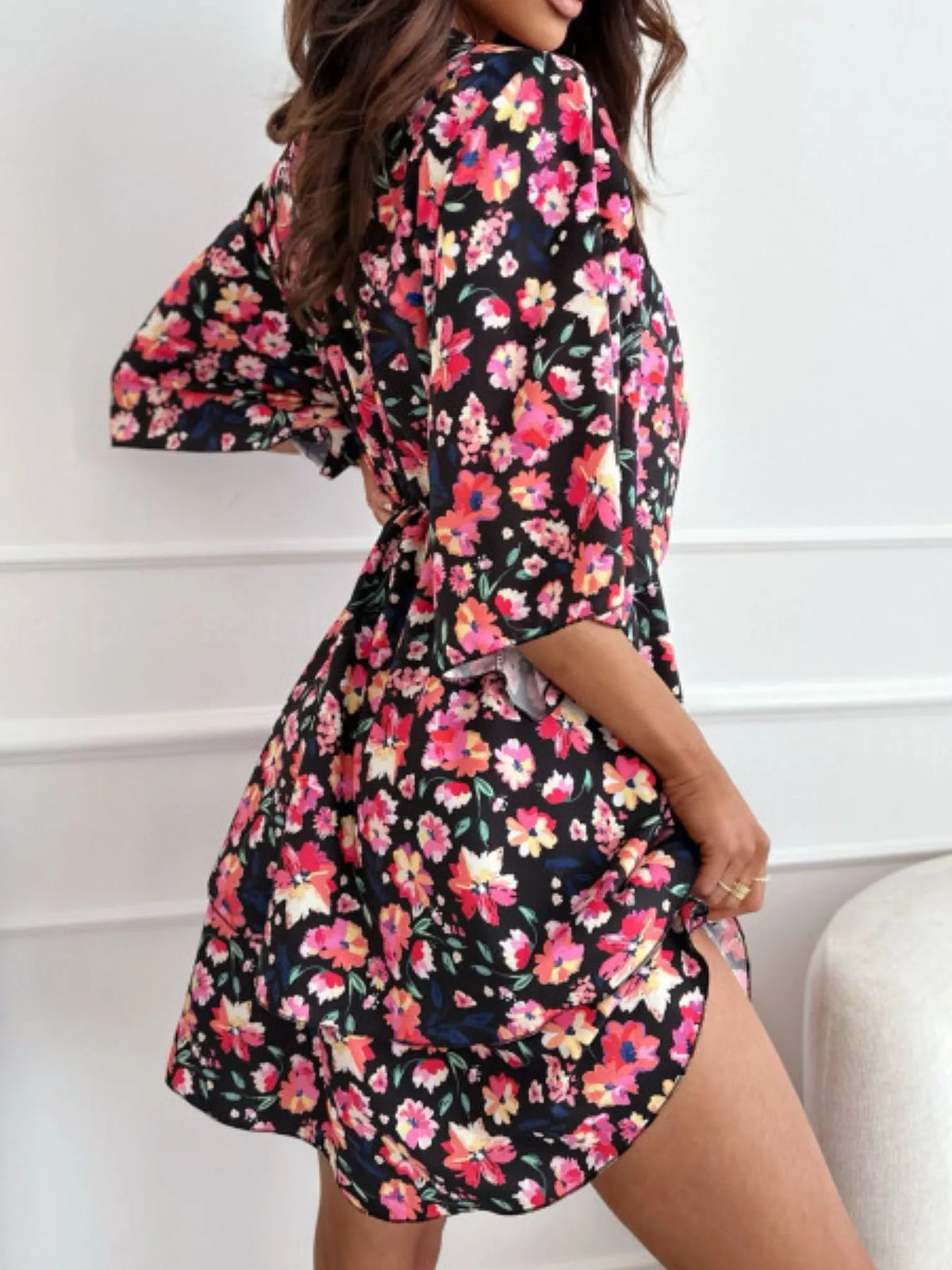 Floral V-Neck Ruffle Mini Dress