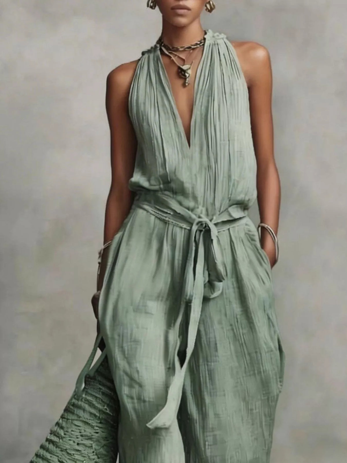 Sleeveless Tie-Waist Wide-Leg Jumpsuit