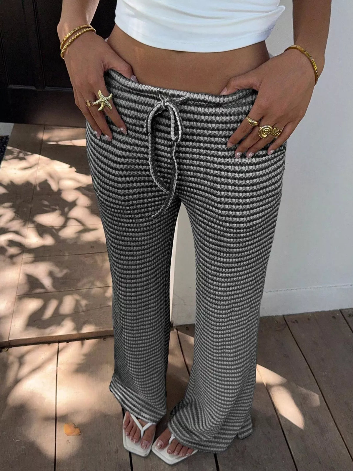 Wide Leg Drawstring Pants with Side Slit