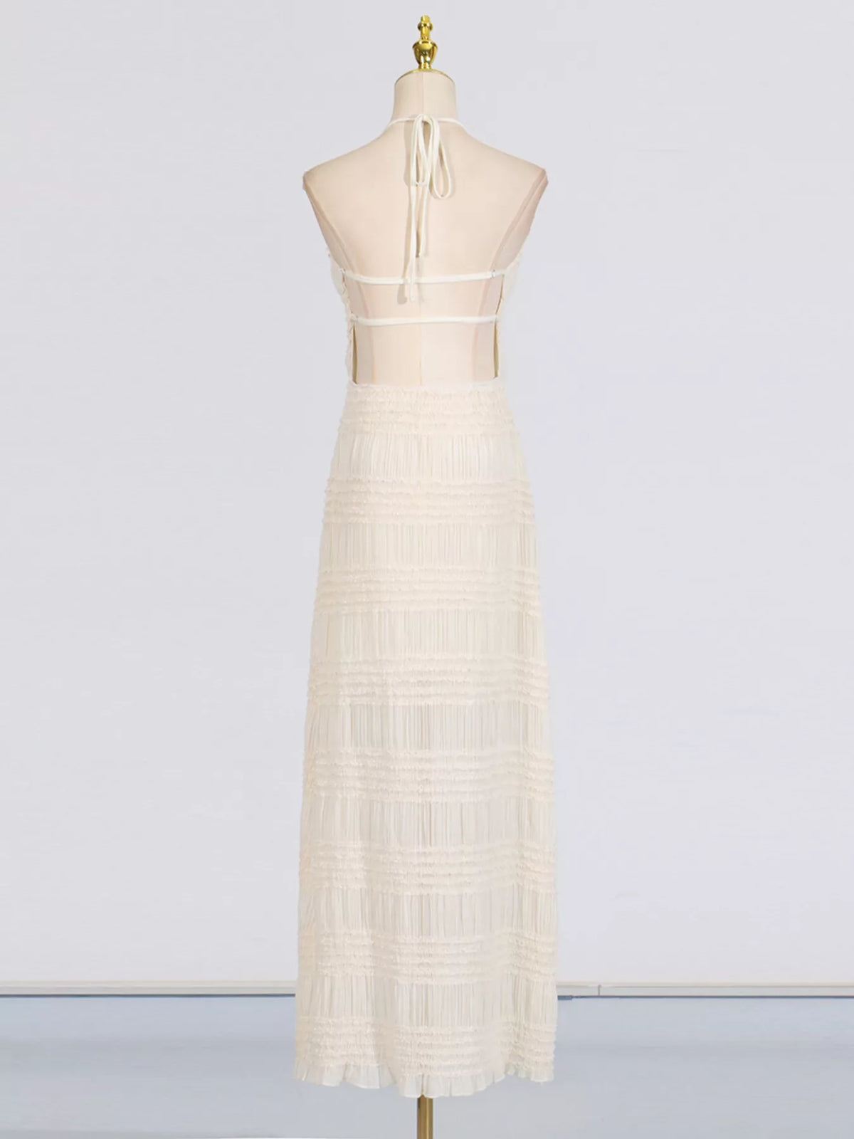 Ruched Halter Neck Maxi Dress in Apricot