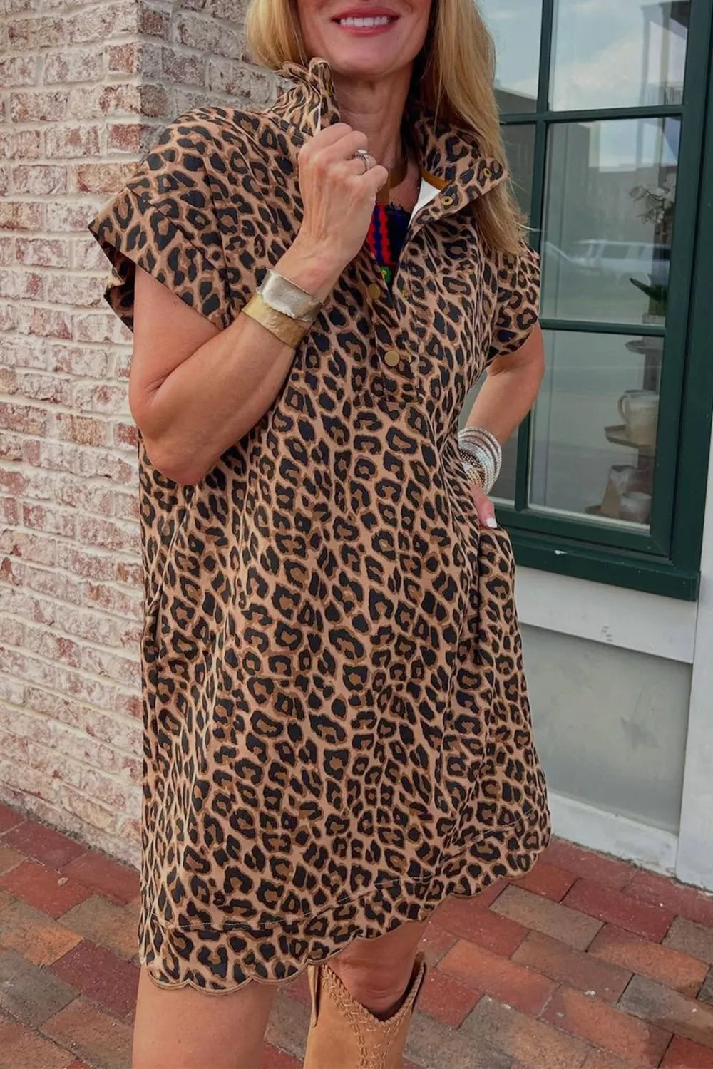 Leopard Print Button-Front Mini Dress