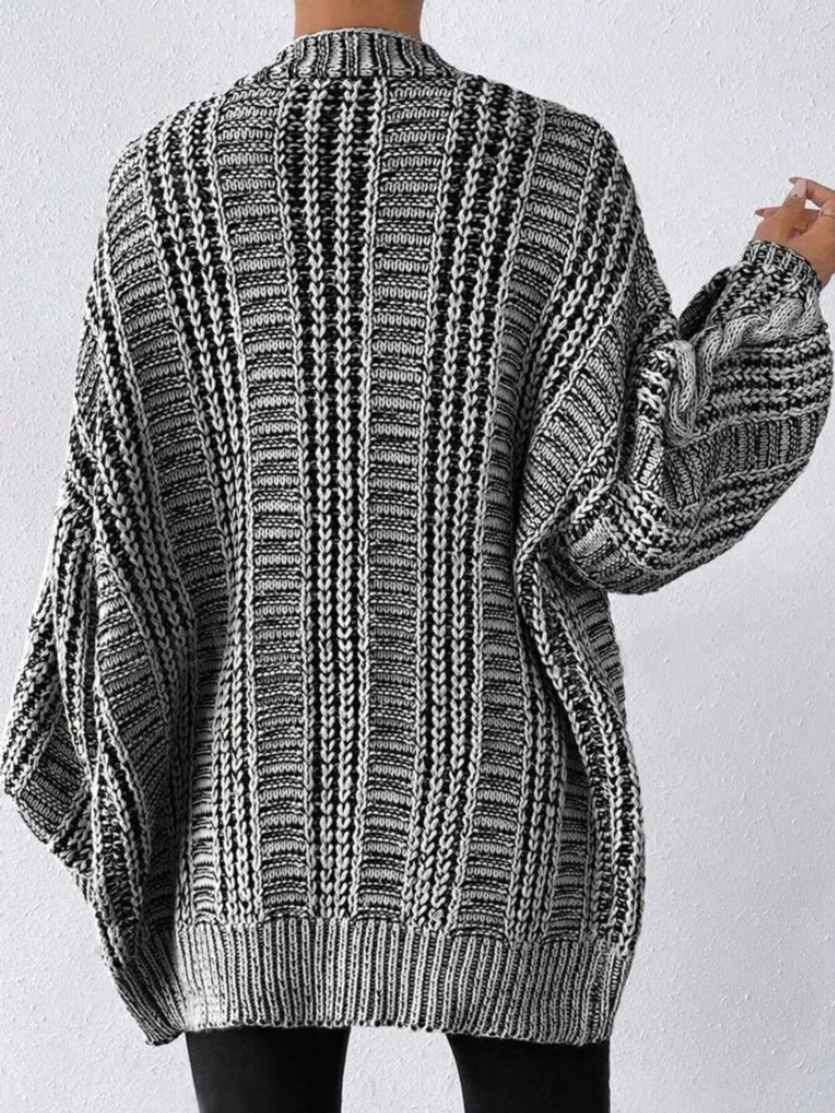 Chunky Cable Knit Button-Down Cardigan in Black