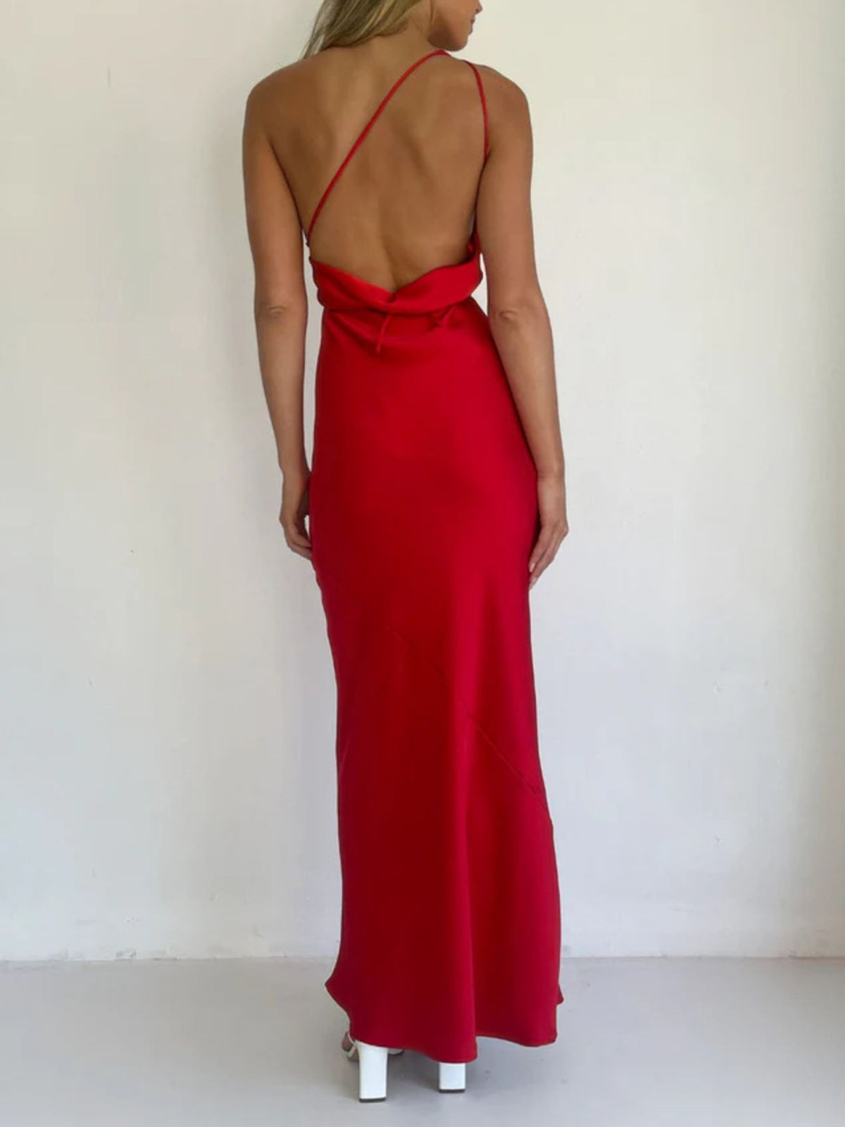 Halter Neck Ruched Satin Maxi Dress