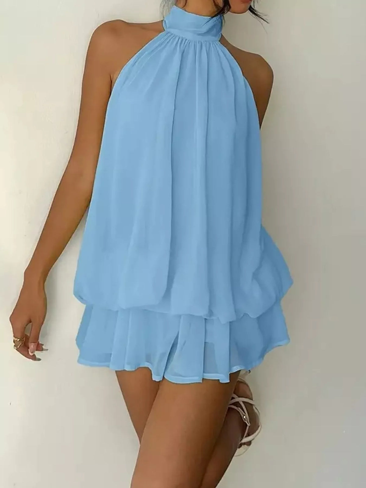 Tied Halter Chiffon Mini Dress