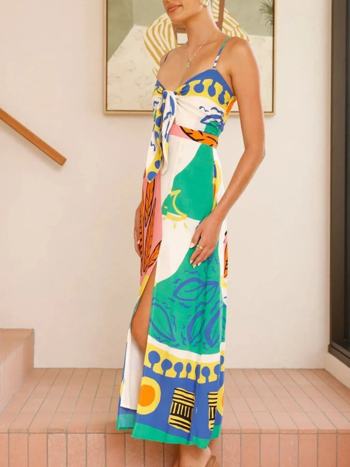 Tied-Front Slit Maxi Cami Dress