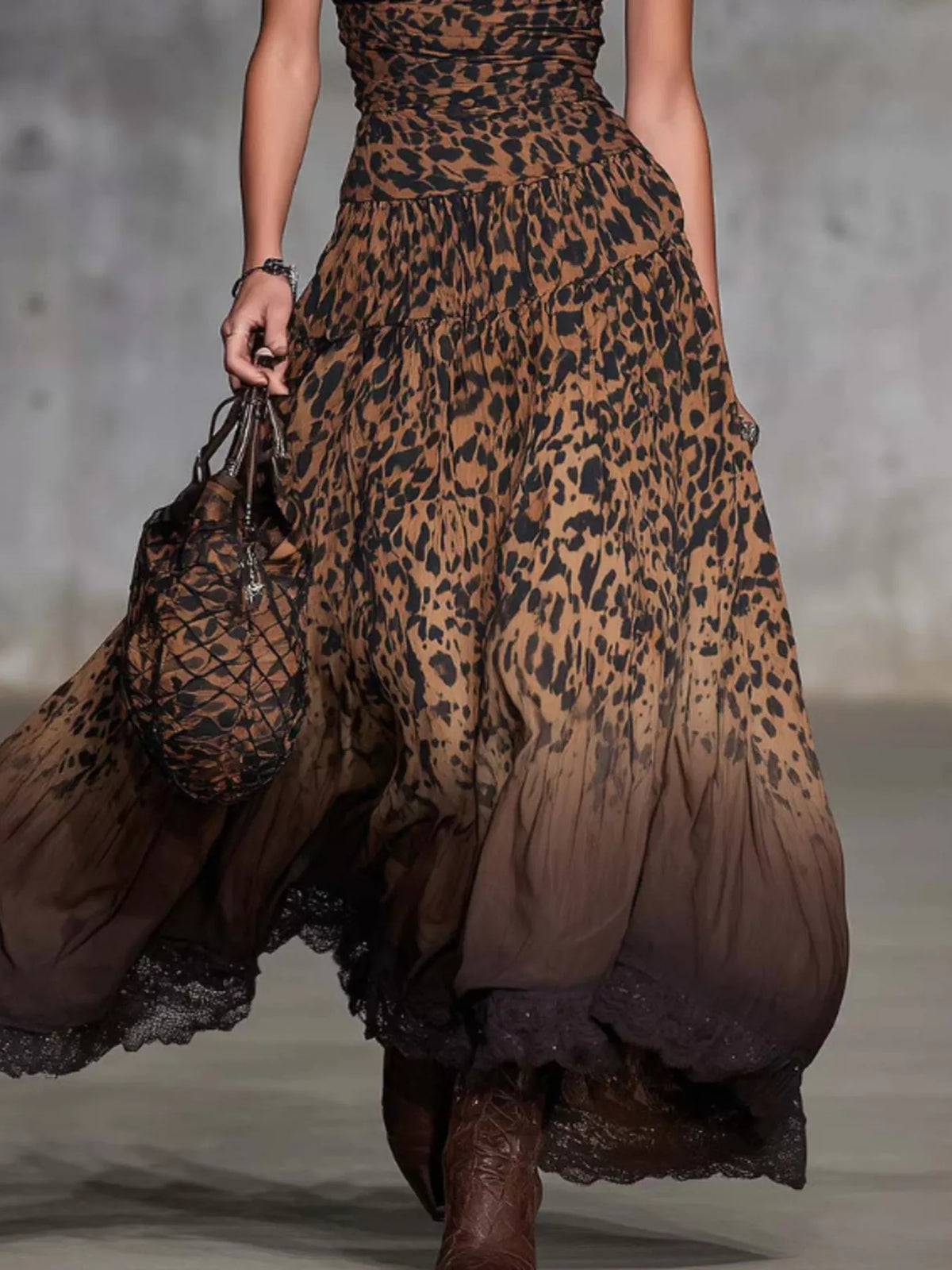 Strapless Leopard Print Maxi Dress in Dark Brown