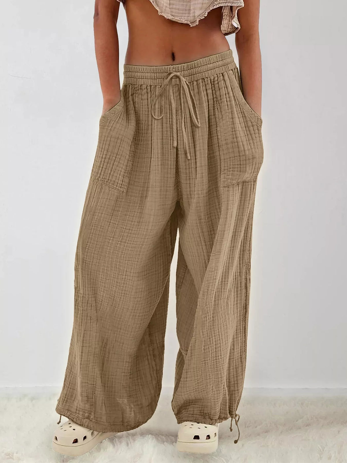 Loose-Fit Gauze Drawstring Pants