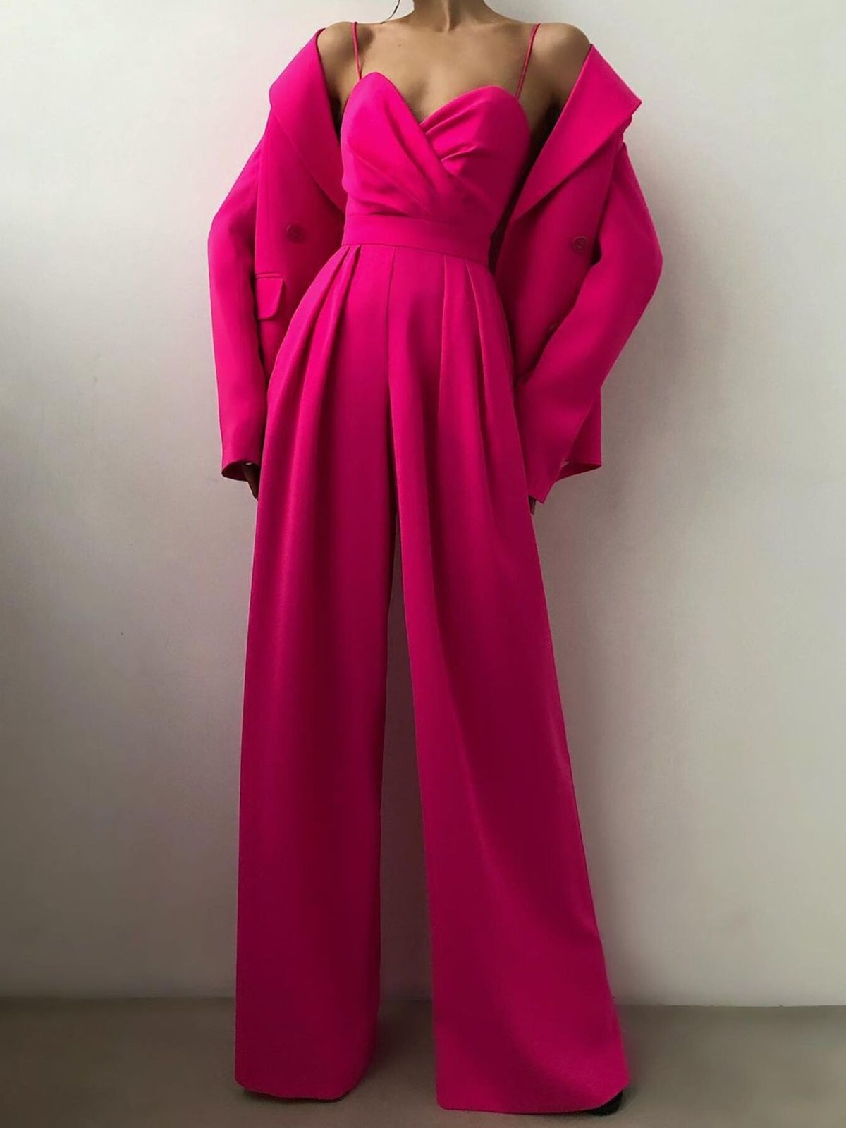 Ruched Wide Leg Jumpsuit with Spaghetti Straps