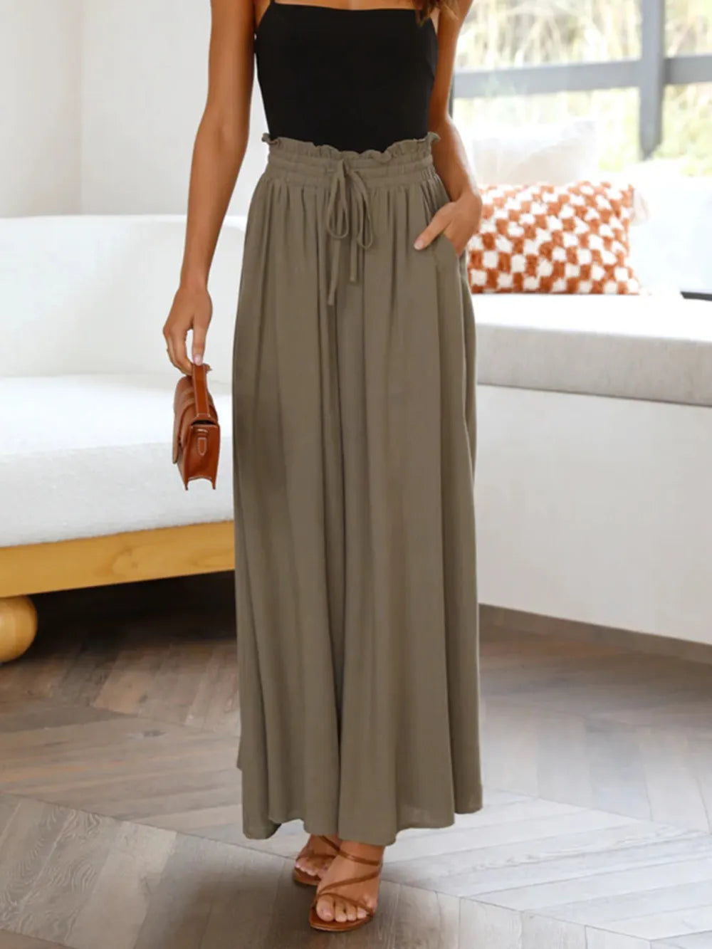 Opaque Wide Leg Pants with Pockets