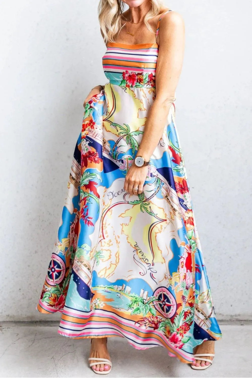 Square Neck Maxi Cami Dress in Multicolor