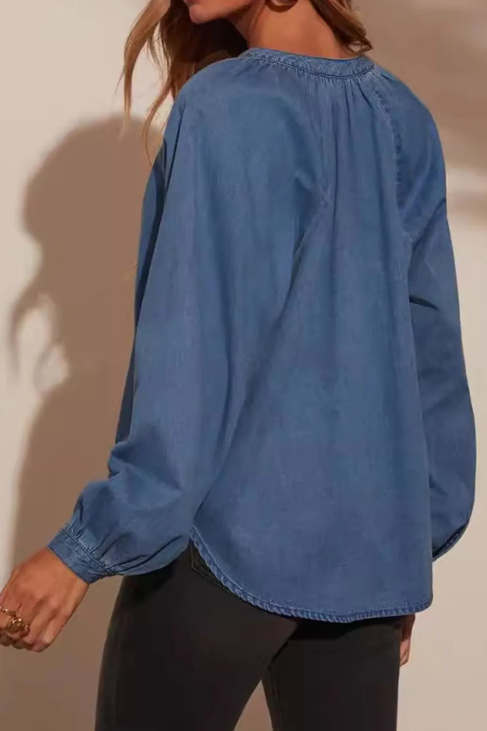 Plunge Denim Top in Medium Wash by Y.Y@Denim