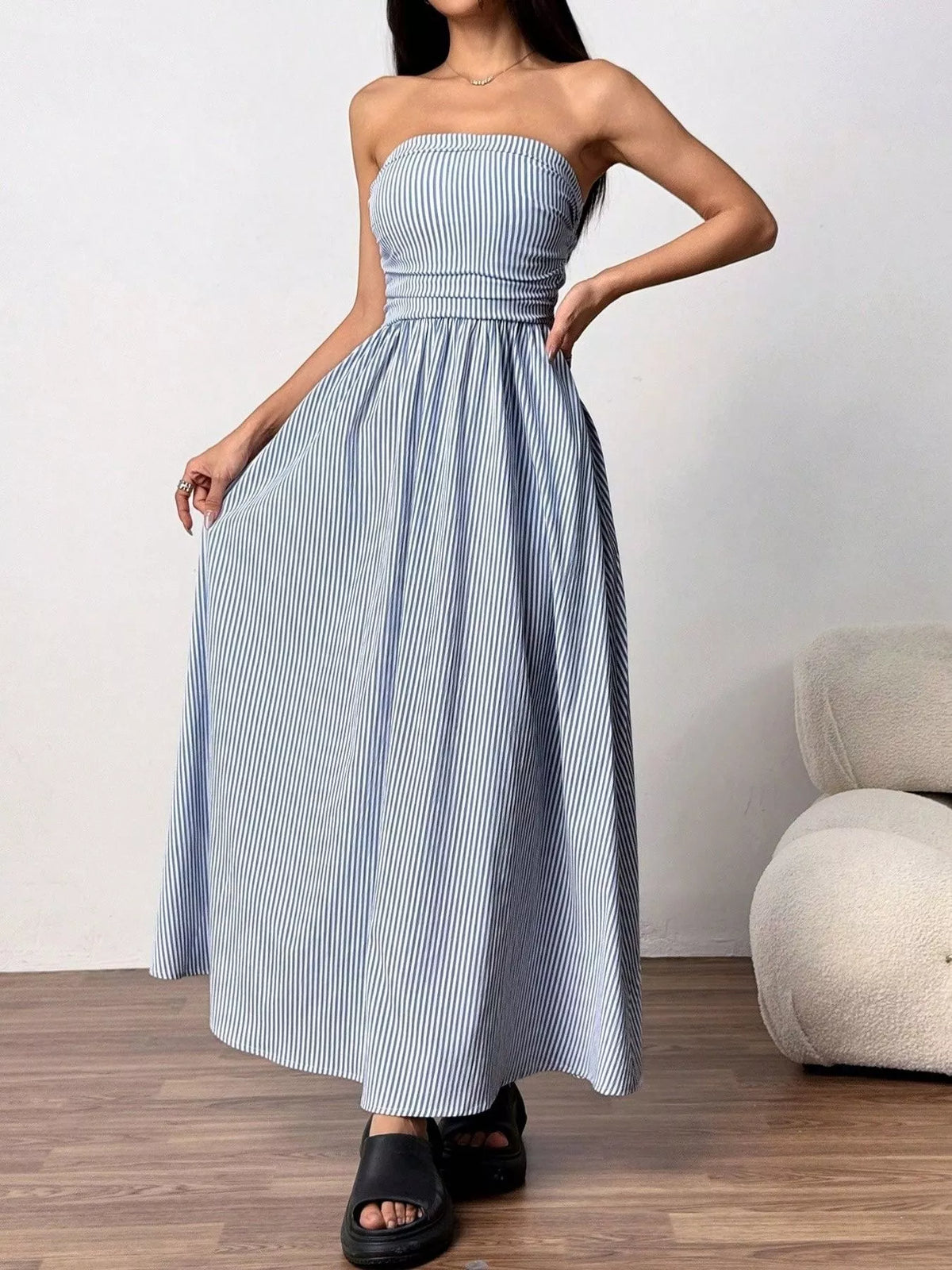 Smocked Strapless Striped Maxi Dress by Calliope