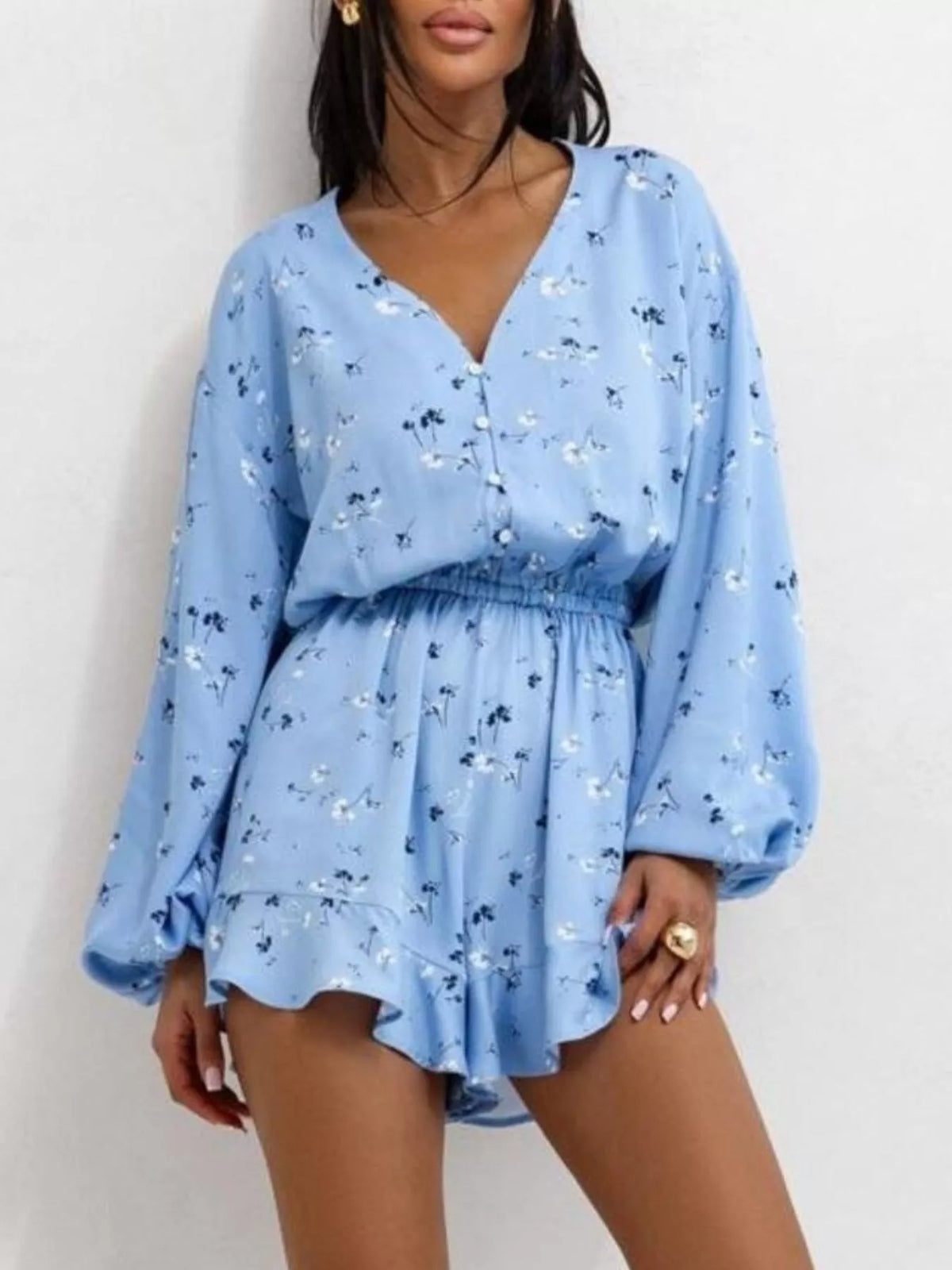 Floral V-Neck Long Sleeve Romper