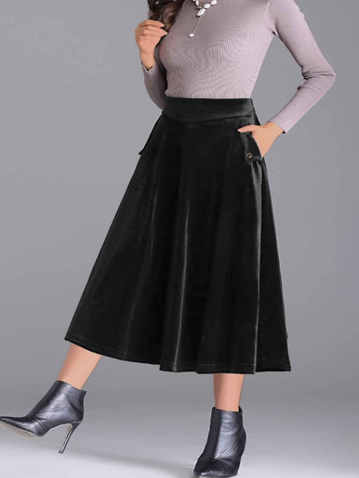 Plus Size Velvet A-Line Midi Skirt