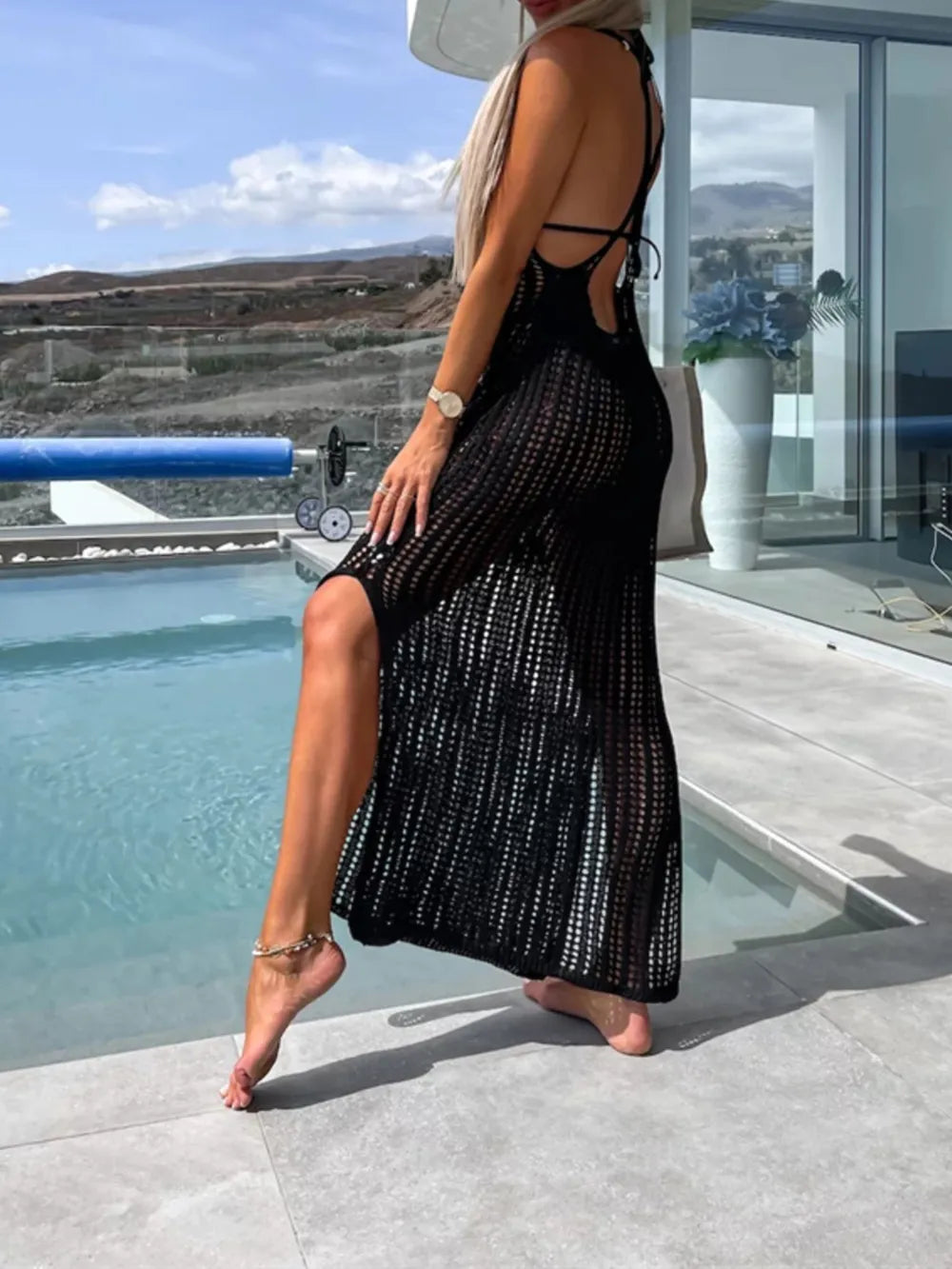 Openwork Cutout Wide Strap Dress