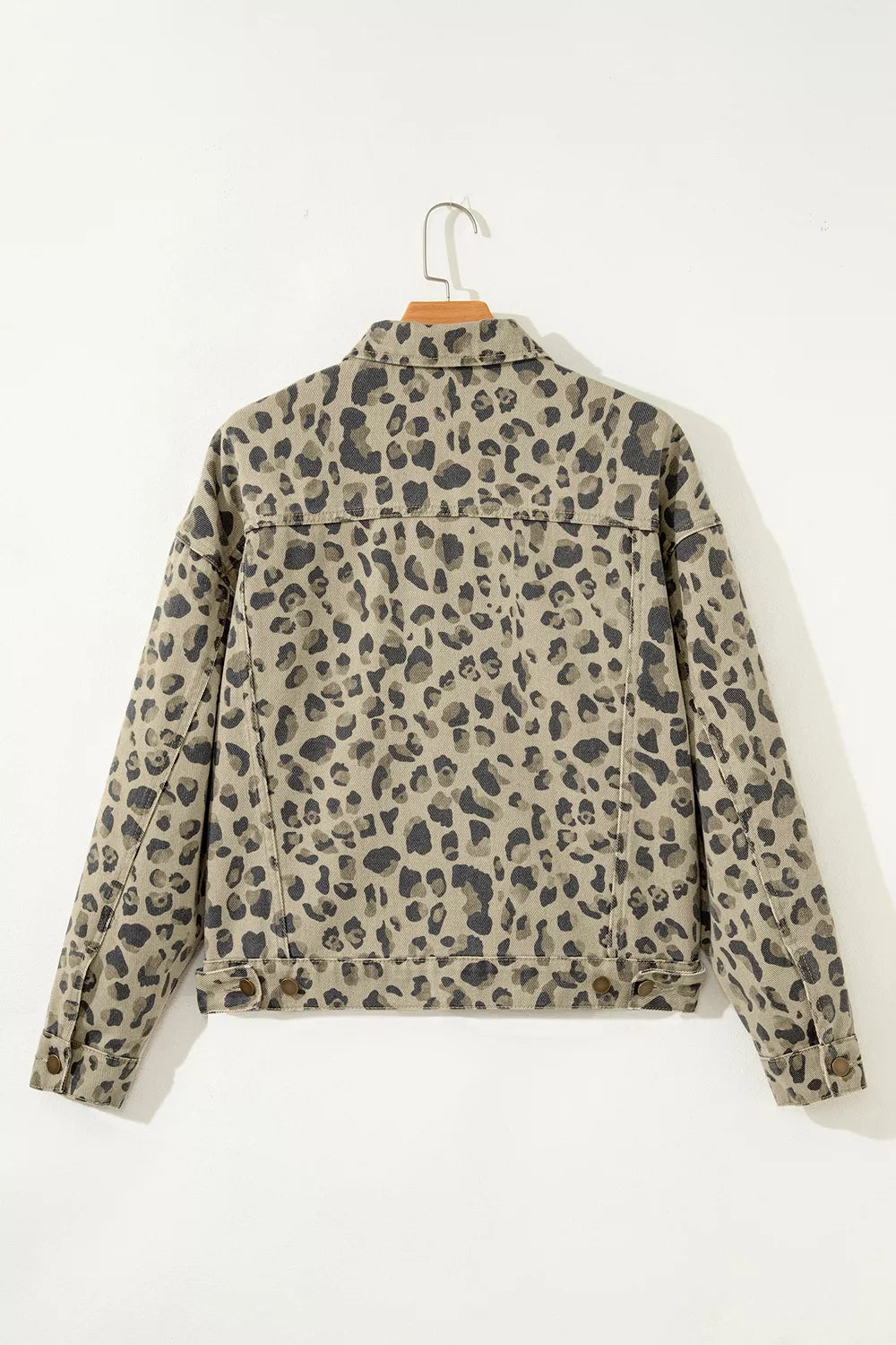 Leopard Print Button-Down Denim Jacket